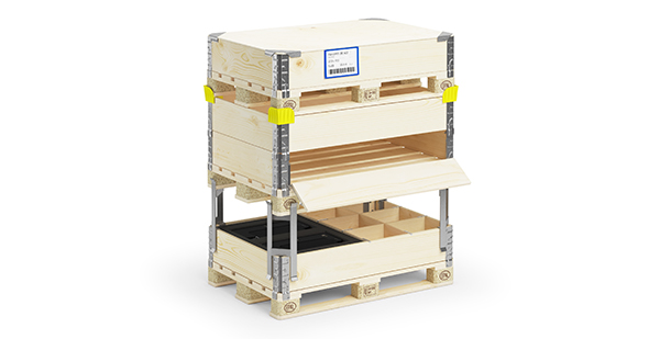 Complete wooden packaging solution, including pallets, pallet collars and various accessories