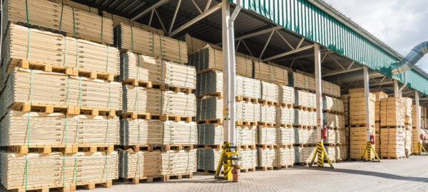 Wooden pallets organized in a Kronus warehouse area