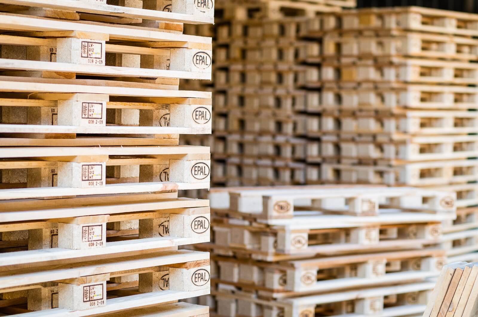EPAL wooden pallets ready for storage or transport in warehouse
